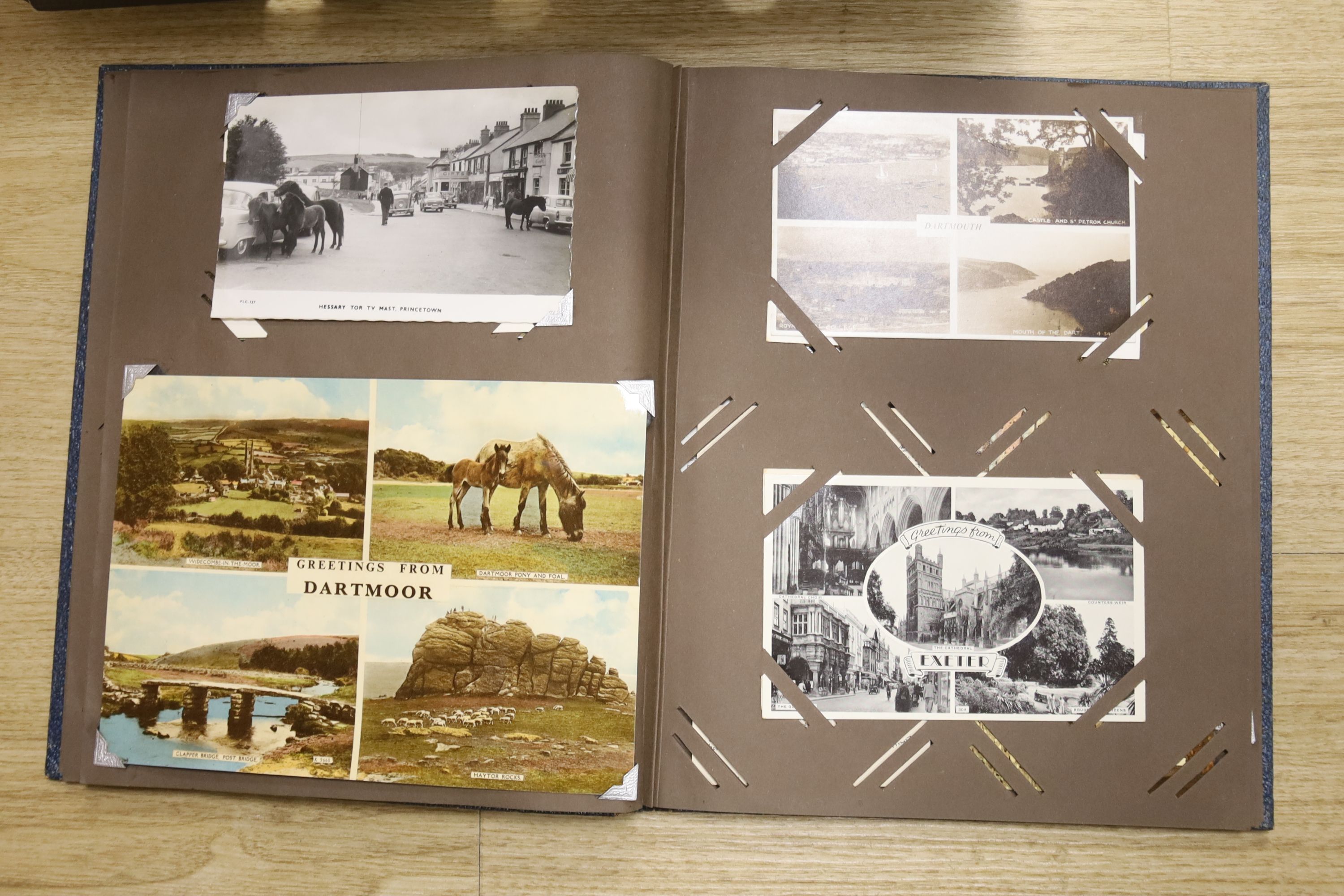 Three photograph albums and loose photos plus three postcard albums and a quantity of European currency